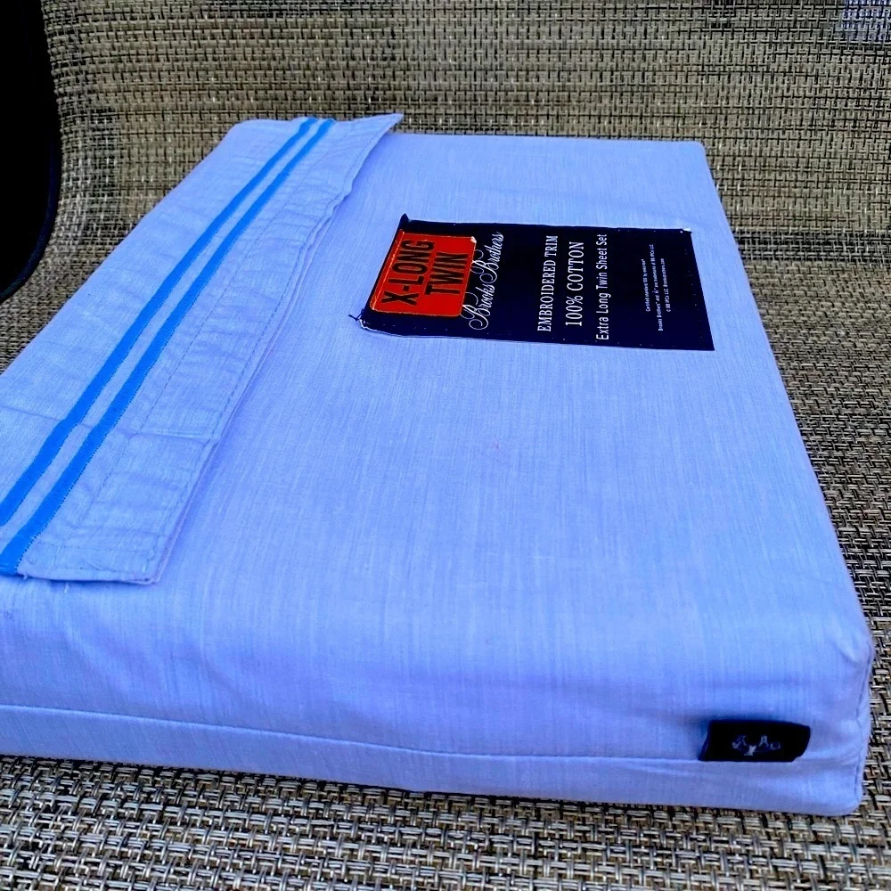 Brooks Brothers Brooks Embroidered Blue Cotton TWIN XL Sheet Set 3pc